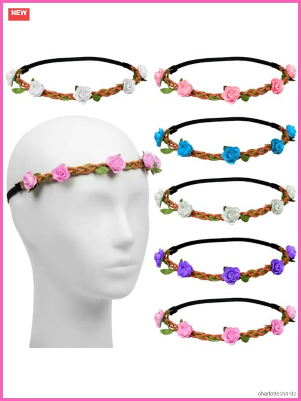 6 Pack Floral Flower Crown Headbands Braided Design for Wedding Festival